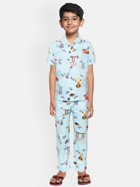 

NAUTI KIDZ Boys Blue Cotton Printed Pyjamas Set