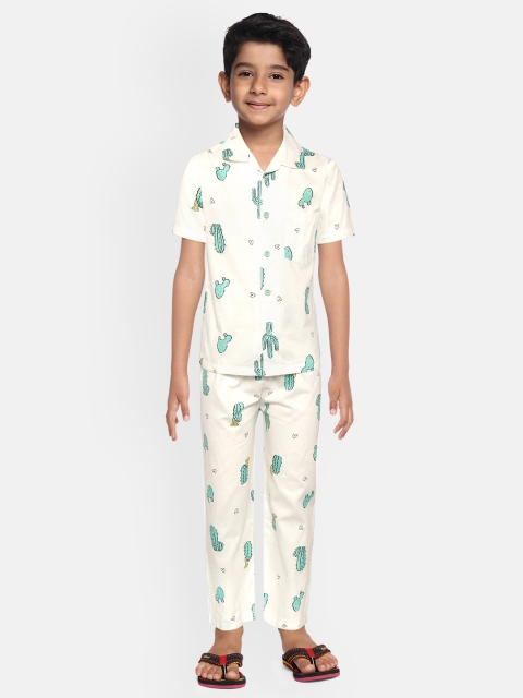 

NAUTI KIDZ Boys White & Green Cotton Cactus Print Pyjamas Set