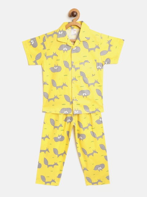

NAUTI KIDZ Boys Yellow & Grey Printed Pure Cotton Pyjamas Set