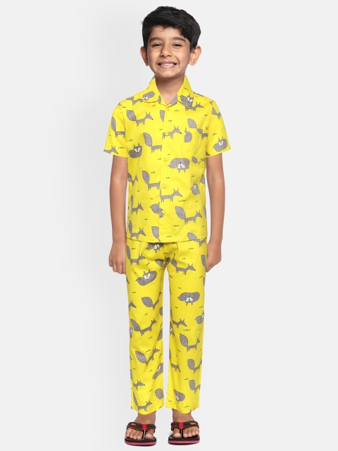 

NAUTI KIDZ Boys Yellow & Grey Printed Night suit