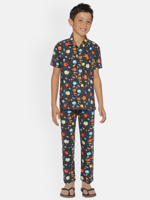 

NAUTI KIDZ Boys Charcoal Grey & Orange Space Print Cotton Pyjamas Set