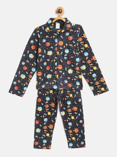 

NAUTI KIDZ Boys Navy Blue & Yellow Printed Pure Cotton Pyjamas Set