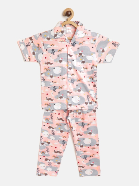 

NAUTI KIDZ Boys Pink & Grey Printed Pure Cotton Pyjamas Set