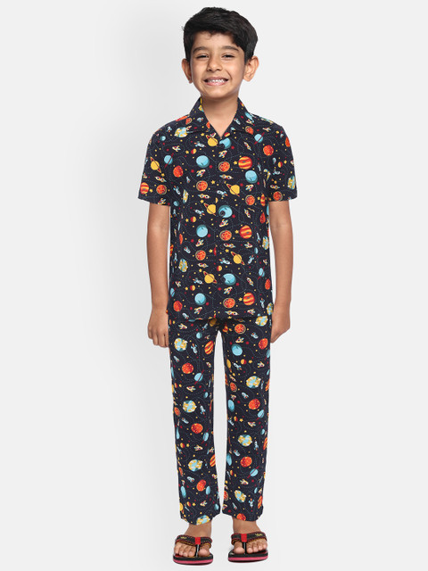 

NAUTI KIDZ Boys Navy & Red Cotton Printed Pyjamas Set, Navy blue