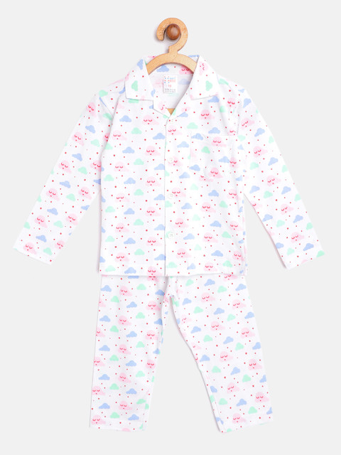 

NAUTI KIDZ Boys White & Pink Printed Pure Cotton Pyjamas Set