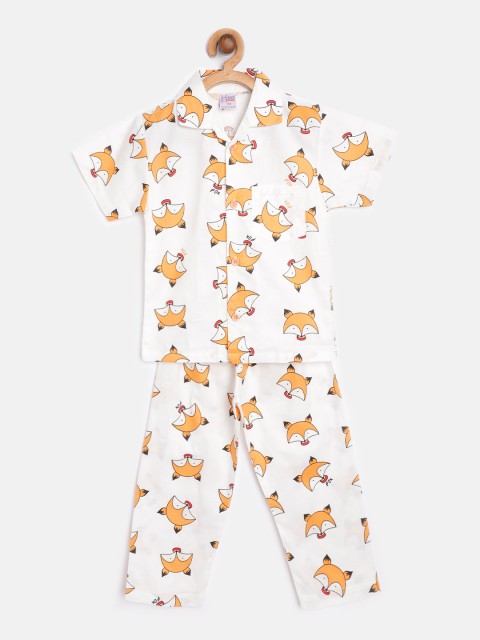 

NAUTI KIDZ Boys White & Orange Printed Night suit