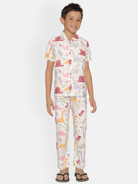 

NAUTI KIDZ Boys White & Pink Dinosaur Print Cotton Pyjamas Set