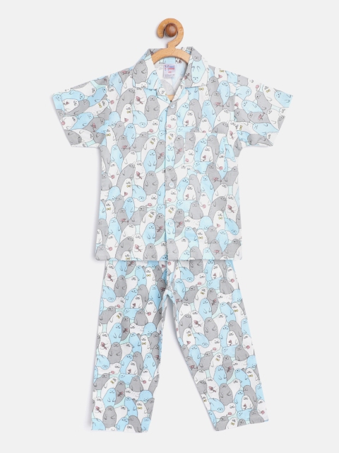 

NAUTI KIDZ Boys Blue & White Printed Night suit