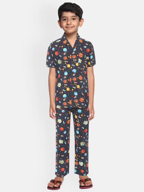 

NAUTI KIDZ Boys Charcoal Grey & Red Space Print Pure Cotton Night suit