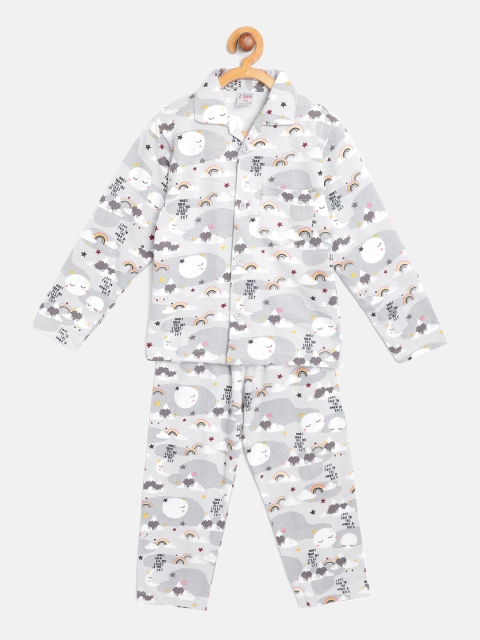 

NAUTI KIDZ Boys Grey & White Cotton Printed Pyjamas Set
