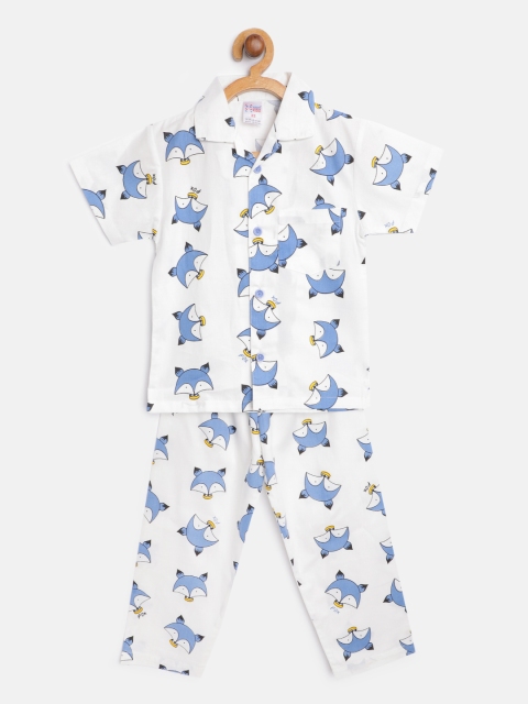 

NAUTI KIDZ Boys White & Blue Cotton Fox Print Pyjamas Set