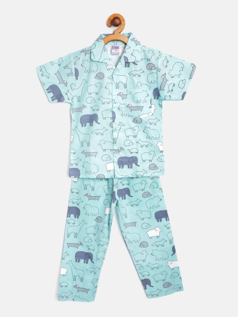 

NAUTI KIDZ Boys Blue & Grey Cotton Printed Pyjamas Set