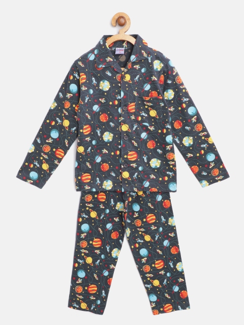 

NAUTI KIDZ Boys Charcoal Grey & Blue Cotton Printed Pyjamas Set