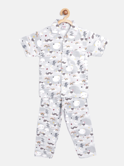 

NAUTI KIDZ Boys Grey & White Cotton Printed Pyjamas Set