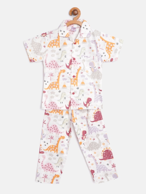 

NAUTI KIDZ Boys White & Pink Printed Night suit