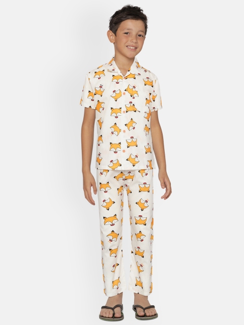 

NAUTI KIDZ Boys White & Orange Fox Print Cotton Pyjamas Set