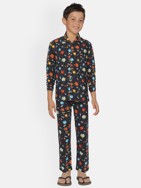 

NAUTI KIDZ Boys Charcoal Grey & Orange Space Print Cotton Pyjamas Set