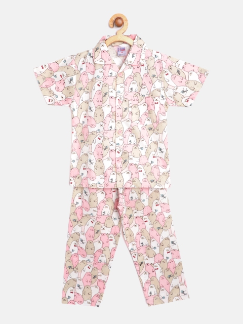 

NAUTI KIDZ Boys Pink & White Printed Night suit