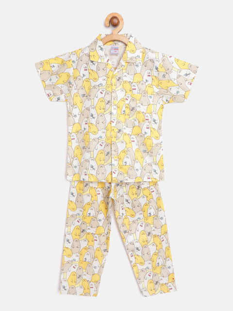 

NAUTI KIDZ Boys Yellow & White Printed Night suit