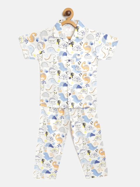 

NAUTI KIDZ Boys White & Blue Printed Night suit