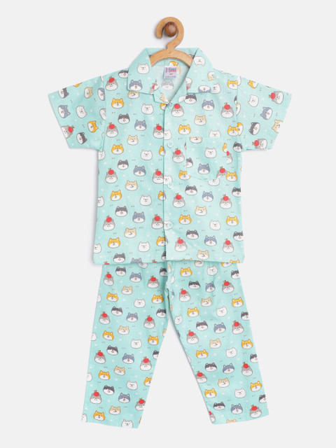 

NAUTI KIDZ Boys Blue & White Conversational Print Pure Cotton Pyjamas Set