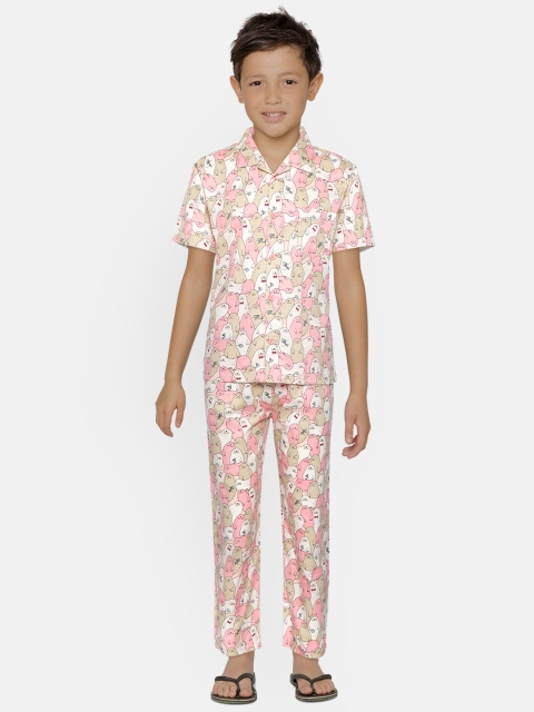 

NAUTI KIDZ Boys Pink & Beige Printed Pure Cotton Pyjama Set