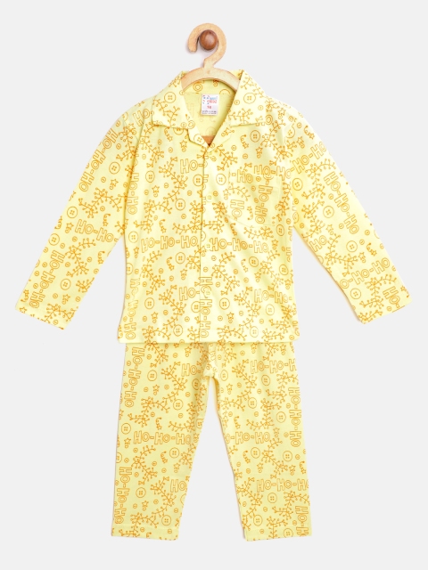 

NAUTI KIDZ Boys Yellow & Orange Printed Pure Cotton Pyjamas Set