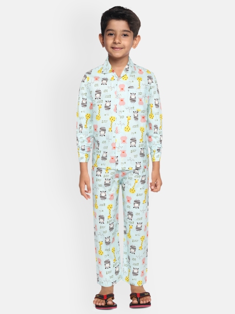 

NAUTI KIDZ Boys Multicoloured Animals Print Pure Cotton Night suit, Multi