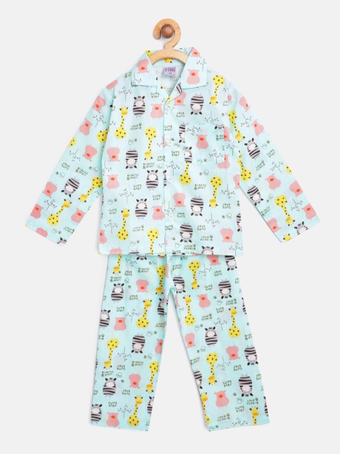 

NAUTI KIDZ Boys Blue & Peach-Coloured Conversational Print Pure Cotton Pyjamas Set