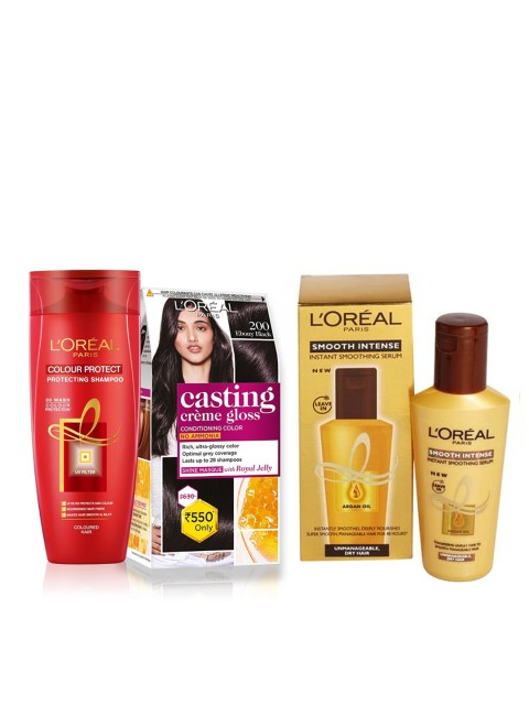 

LOreal Paris Set of Casting Creme Gloss Hair Colour & Shampoo with Hair Serum, Black