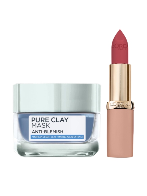 

LOreal Paris Set of Color Riche Matte Lipstick No Lies 309 & Pure Clay Anti-Blemish Mask, Blue