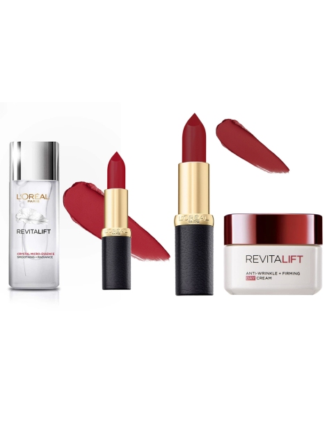 

LOreal Paris Revitalift Anti-Wrinkle Day Cream & Sustainable Serum with Matte Lipstick, White