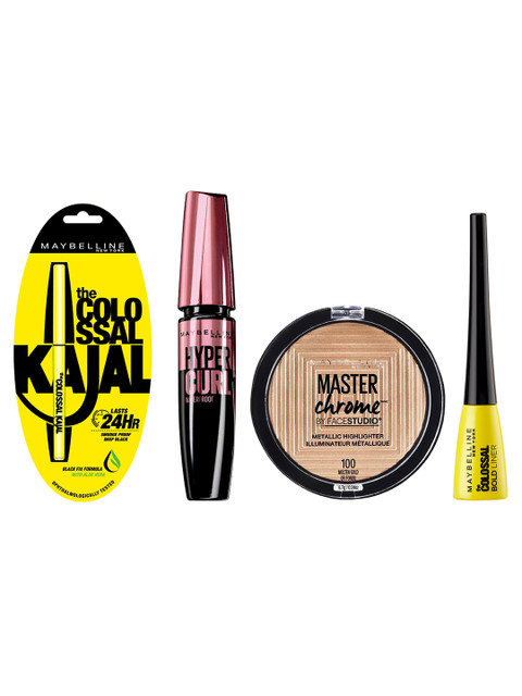 

Maybelline New York Set Of Mascara - Bold Liner - Highlighter - Kajal, Gold