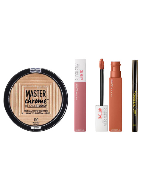 

Maybelline New York Set Of Liner- Metallic Highlighter -Matte Ink Liquid Lipstick, Brown