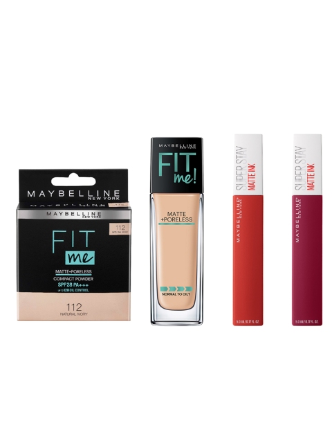 

Maybelline New York Set Of Liquid Foundation- Compact Powder- Matte Liquid Lipstick, Red