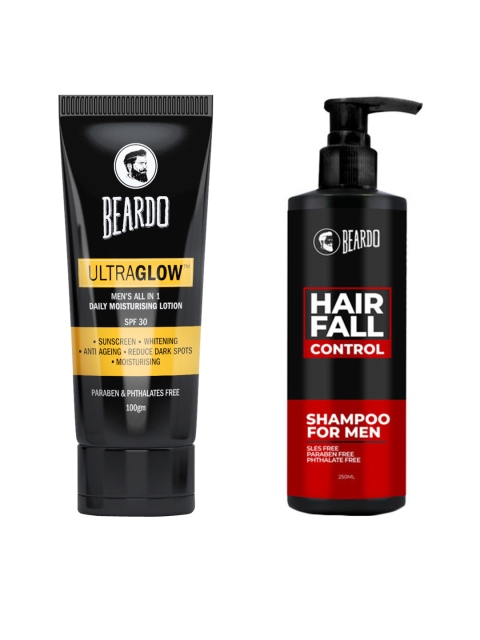 

BEARDO Men Set of UltraGlow Moisturizing Lotion & Hair Fall Control Shampoo, Black