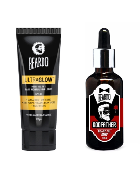

BEARDO Men Set of UltraGlow Moisturizing Lotion & Godfather Beard Oil, Black