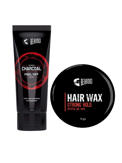 

BEARDO Men Set of Strong Hold Hair Wax & Activated Charcoal Peel Off Mask, Black