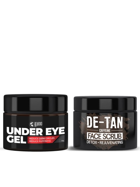 

BEARDO Men Set of Under Eye Gel & De-Tan Face Scrub, Black