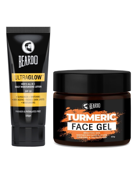 

BEARDO Men Set of Turmeric Face Gel & UltraGlow Moisturizing Lotion, Black