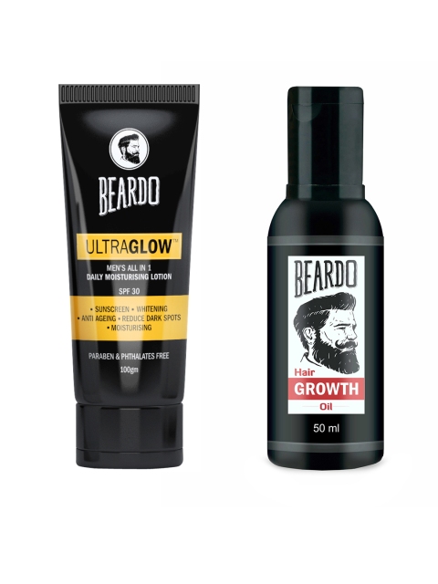 

BEARDO Men Set of Hair Growth Oil & UltraGlow Moisturizing Lotion, Black