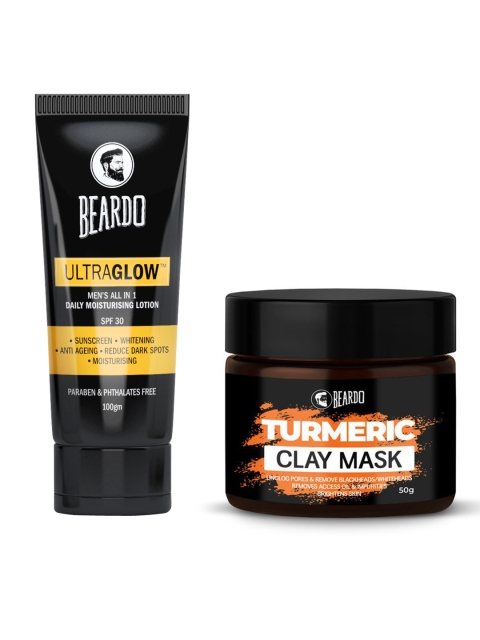 

BEARDO Men Set of Turmeric Face Mask & UltraGlow Moisturizing Lotion, Black