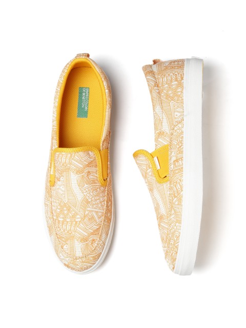 

United Colors of Benetton Men Yellow & White Printed Slip-Ons