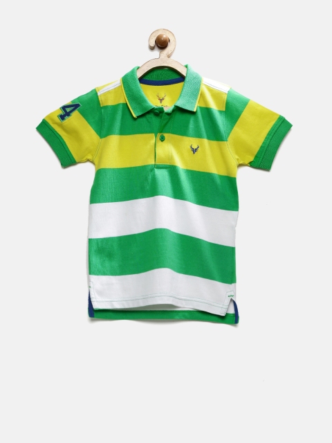 

Allen Solly Junior Boys Yellow & Green Striped Polo T-shirt
