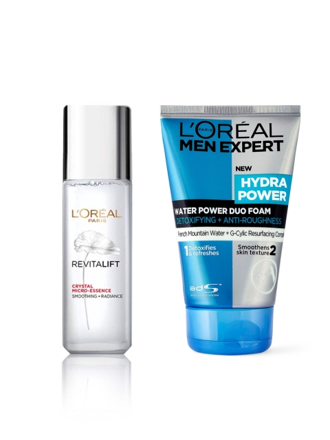 

LOreal Paris Men Hydra Power Foam Face Wash & Revitalift Crystal Micro-Essence Face Serum, Blue