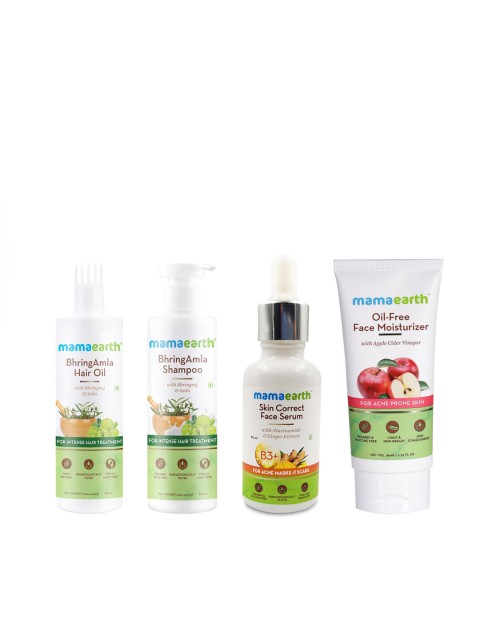 

Mamaearth Unisex Set of Hair Oil, Shampoo, Face Moisturiser & Face Serum, White