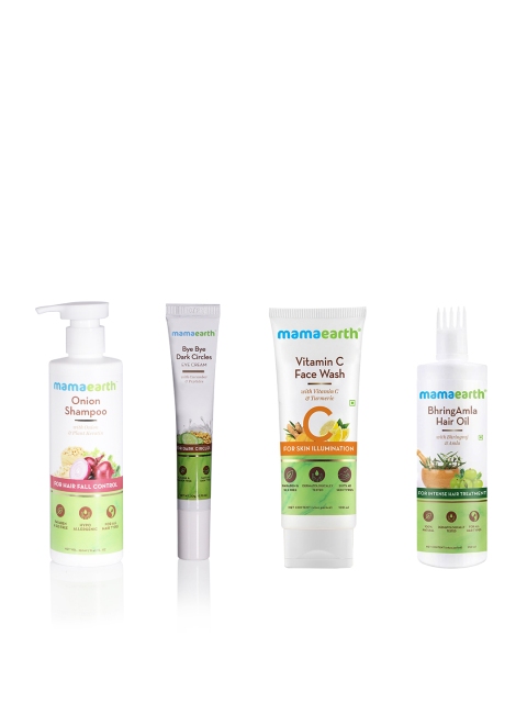 

Mamaearth Sustainable Set Of Shampoo - Eye Cream - VitC Face Wash - BhringAmla Hair Oil, White