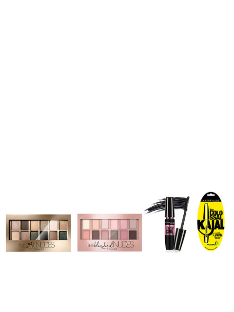 

Maybelline Set Of 24K Gold Palette Eyeshadow - The Nudes Eyeshadow - Mascara - Kajal, Multi