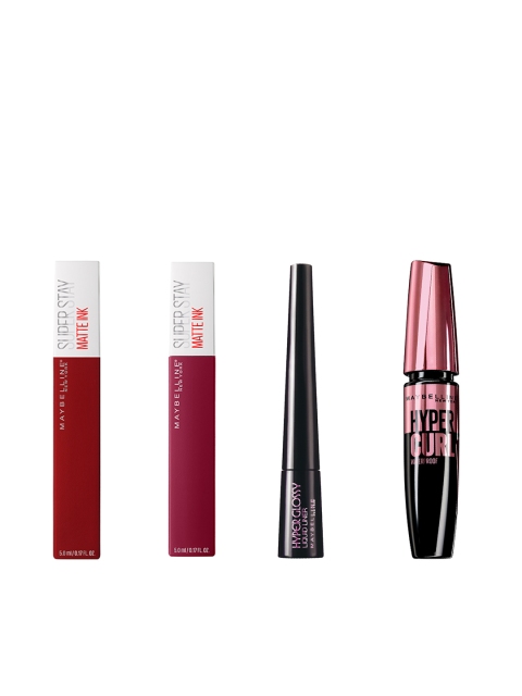 

Maybelline Set Of Super Stay Matte Liquid Lipsticks - Glossy Liner - Hypercurl Mascara, Burgundy