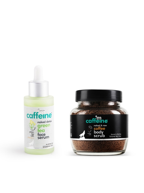

MCaffeine Set Of Naked & Raw Coffee Body Scrub & Green Tea Face Serum, White